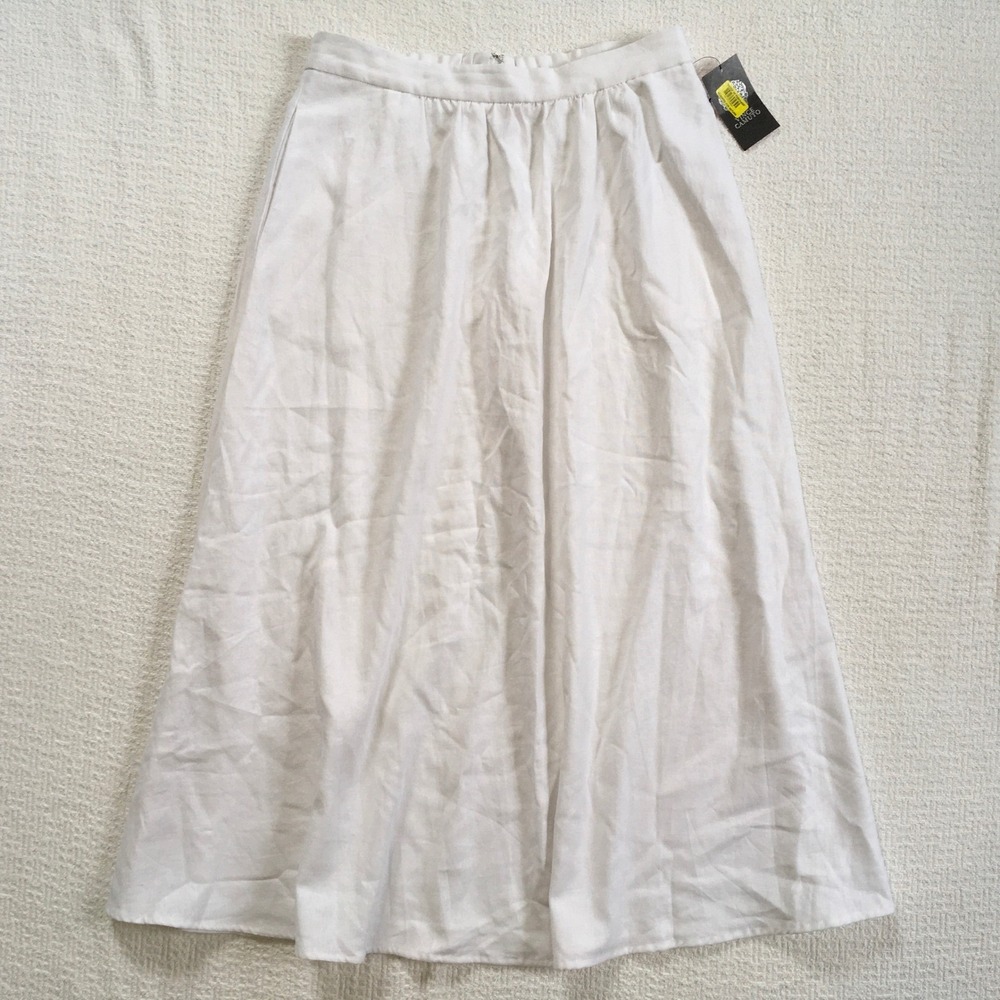 Vince Camuto Midi A-Line Skirt Sz 10 Coastal Quiet Luxury White Linen Blend NWT